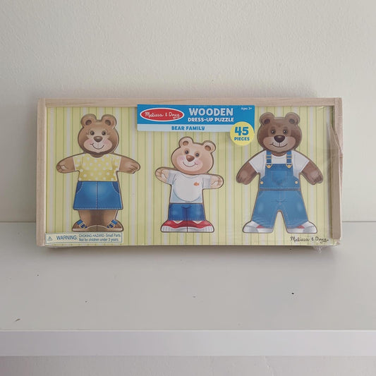 NEW Melissa & Doug, Wooden Bear Family Dress-up Puzzle